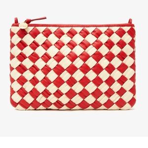 CLARE V.
Puffy Woven Nappa Flat Clutch W/ Tabs In Rossa & Cream